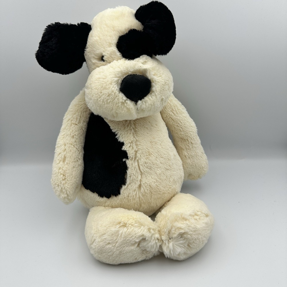 Jellycat Bashful Puppy Dog Cream Black Spots Plush Stuffed Animal Toy 12 Inch